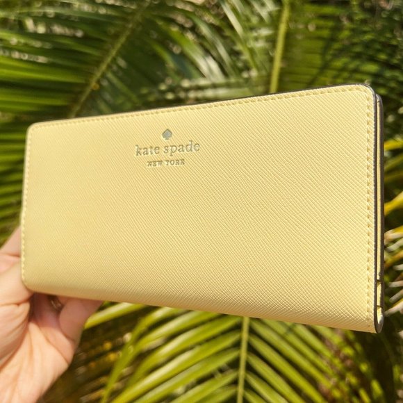 Kate Spade Cameron Large Slim Bifold Wallet Saffiano PVC Butter Yellow - Picture 2 of 4